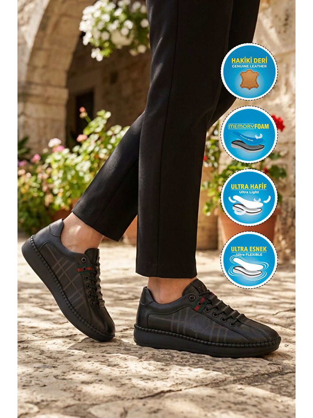 Siyah Hakiki Deri Anatomik Kadın Casual Ayakkabı Z096 Z-2