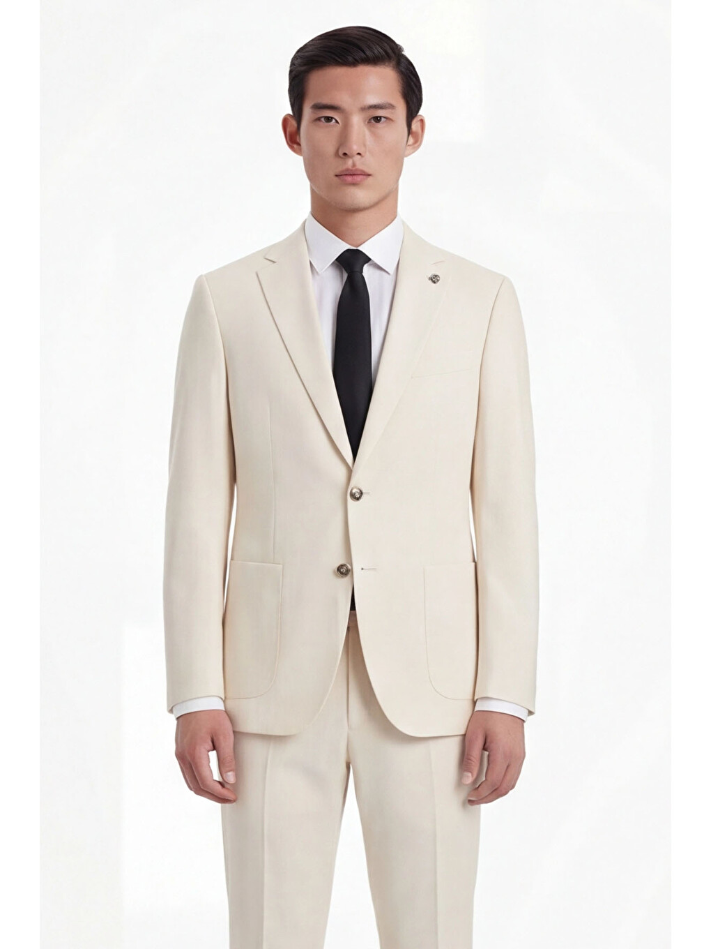 Ekru Slim Fit 6 Drop Mono Yaka Modal Kumaş Lastikli Bel Astarsız Takım Elbise