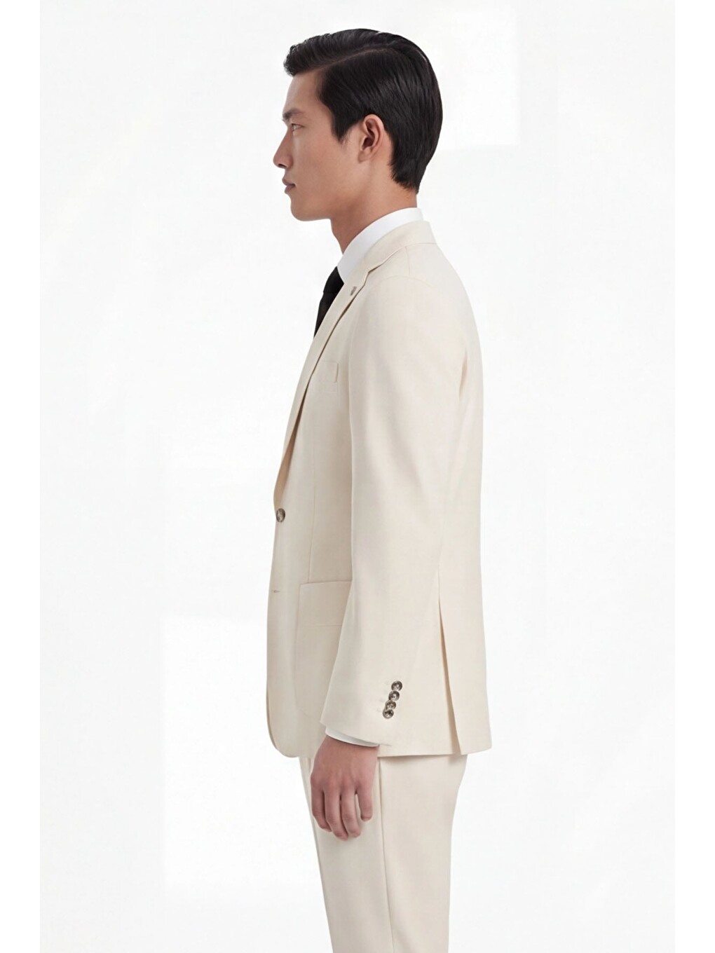 Ekru Slim Fit 6 Drop Mono Yaka Modal Kumaş Lastikli Bel Astarsız Takım Elbise-1
