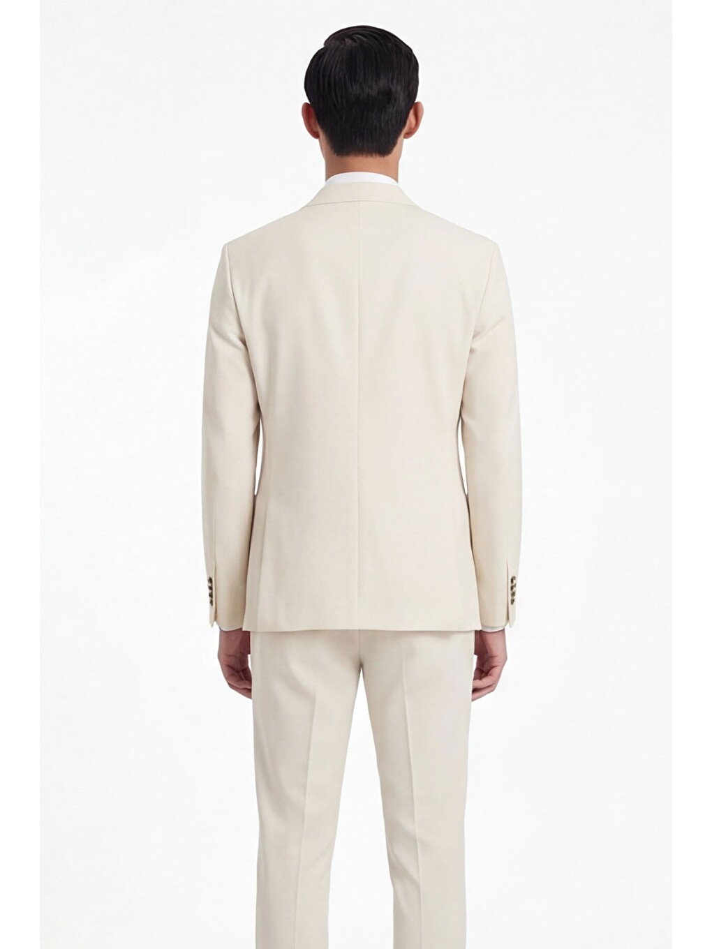 Ekru Slim Fit 6 Drop Mono Yaka Modal Kumaş Lastikli Bel Astarsız Takım Elbise-3