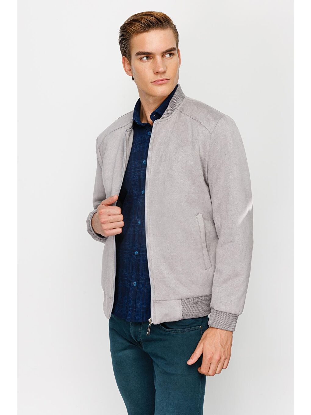 Erkek Gri Süet Mont-1