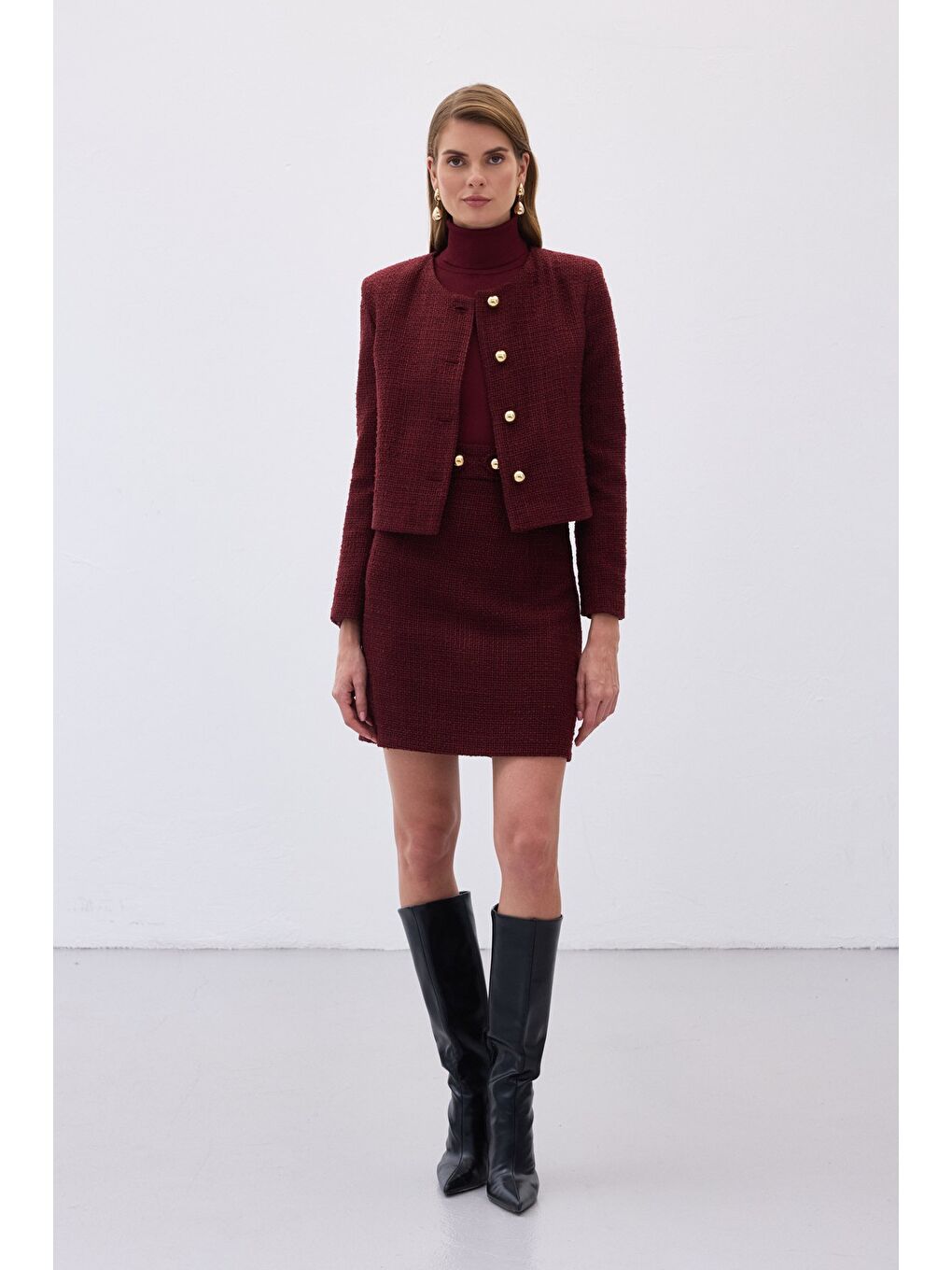 Kısa Tüvit Ceket - Bordo-1