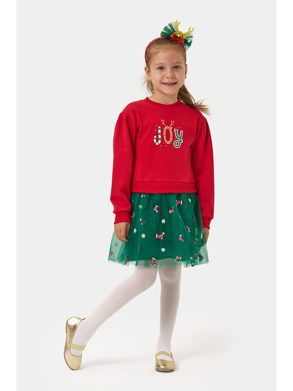 Kırmızı Joy Baskılı Tül Etekli Kız Çocuk Elbise - Fragile-1