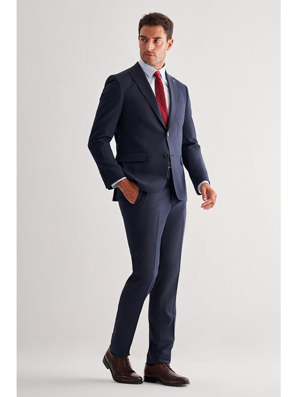 Lacivert Kılıç Yaka Tam Astar 6 Drop Slim Fit Takım Elbise 1001255157-1