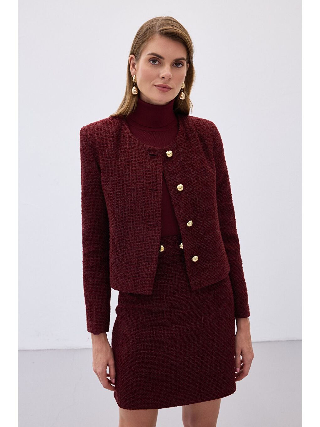 Kısa Tüvit Ceket - Bordo-2