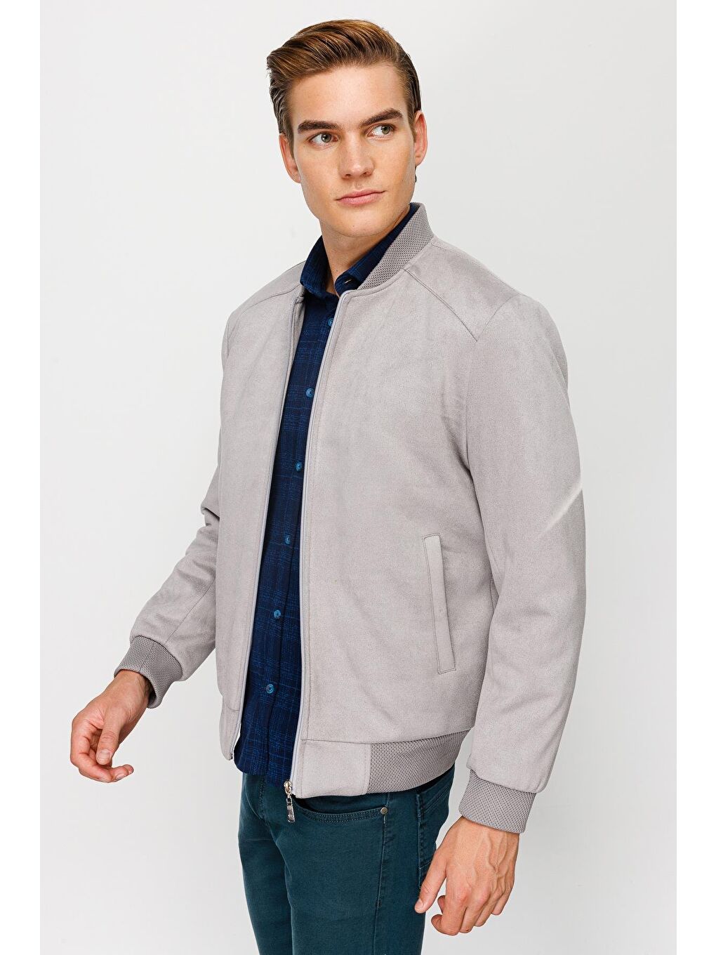 Erkek Gri Süet Mont-2