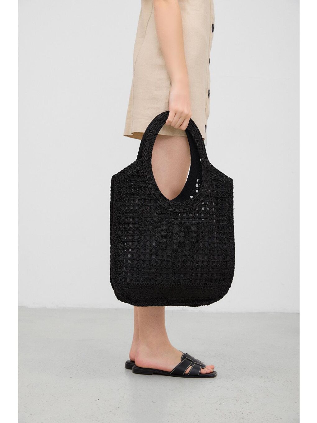 Vicolo Handmade Makrome Tote Çanta Siyah-2