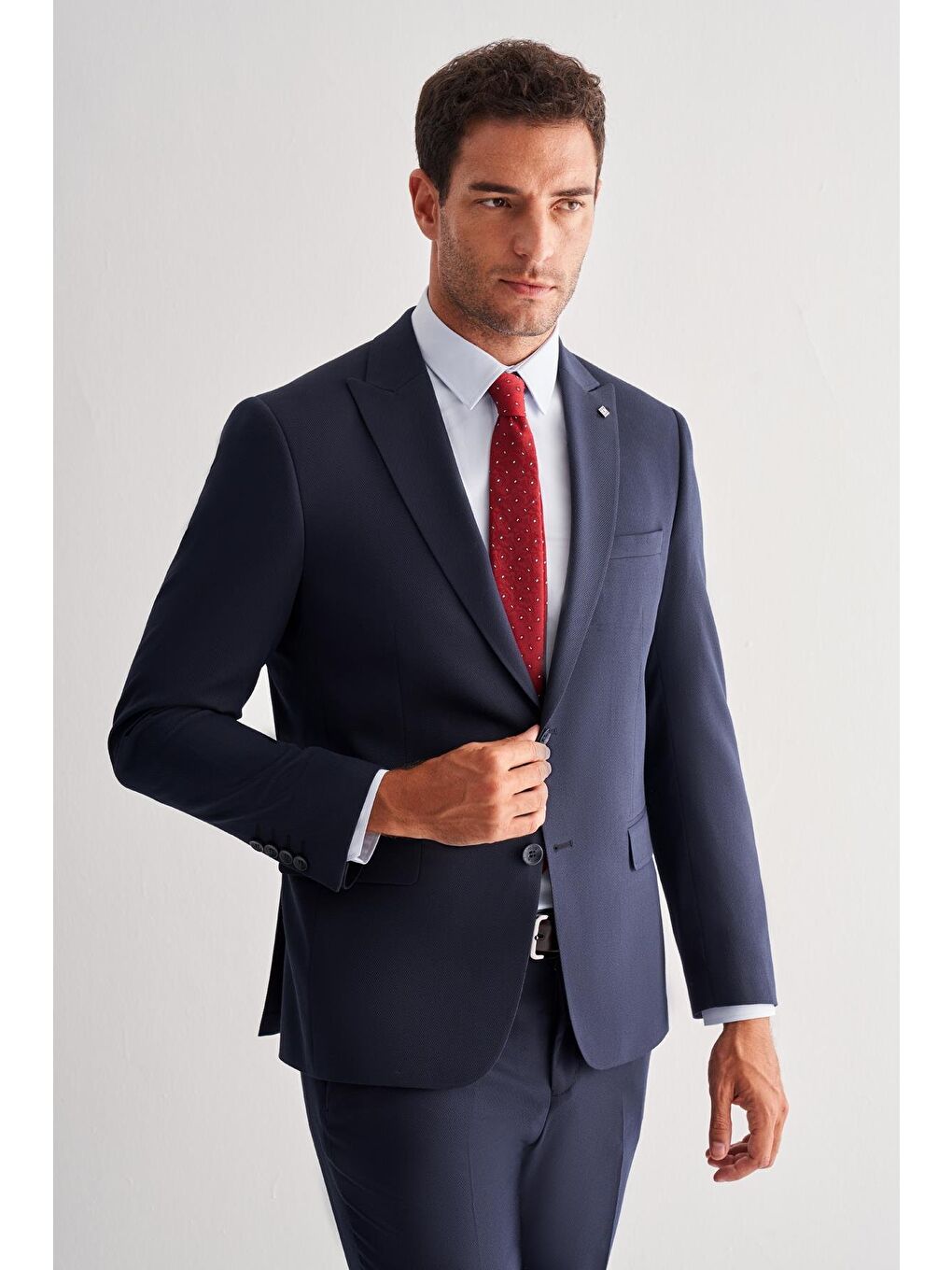 Lacivert Kılıç Yaka Tam Astar 6 Drop Slim Fit Takım Elbise 1001255157-2