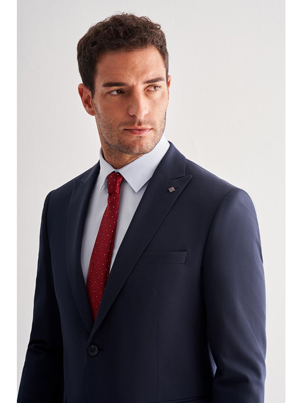 Lacivert Kılıç Yaka Tam Astar 6 Drop Slim Fit Takım Elbise 1001255157-3