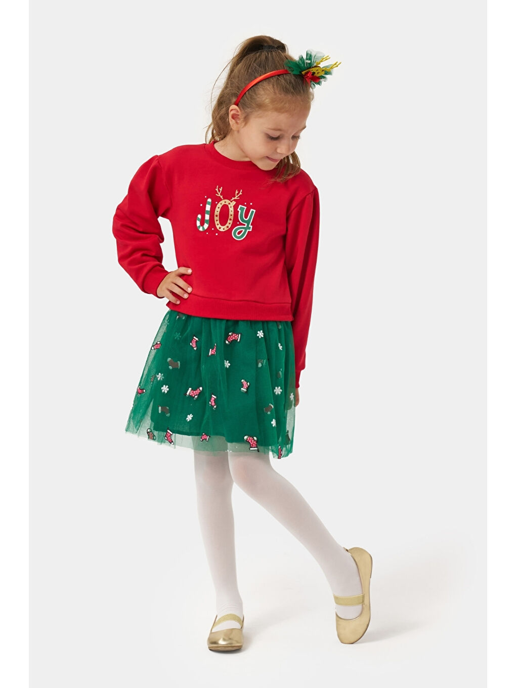 Kırmızı Joy Baskılı Tül Etekli Kız Çocuk Elbise - Fragile-2