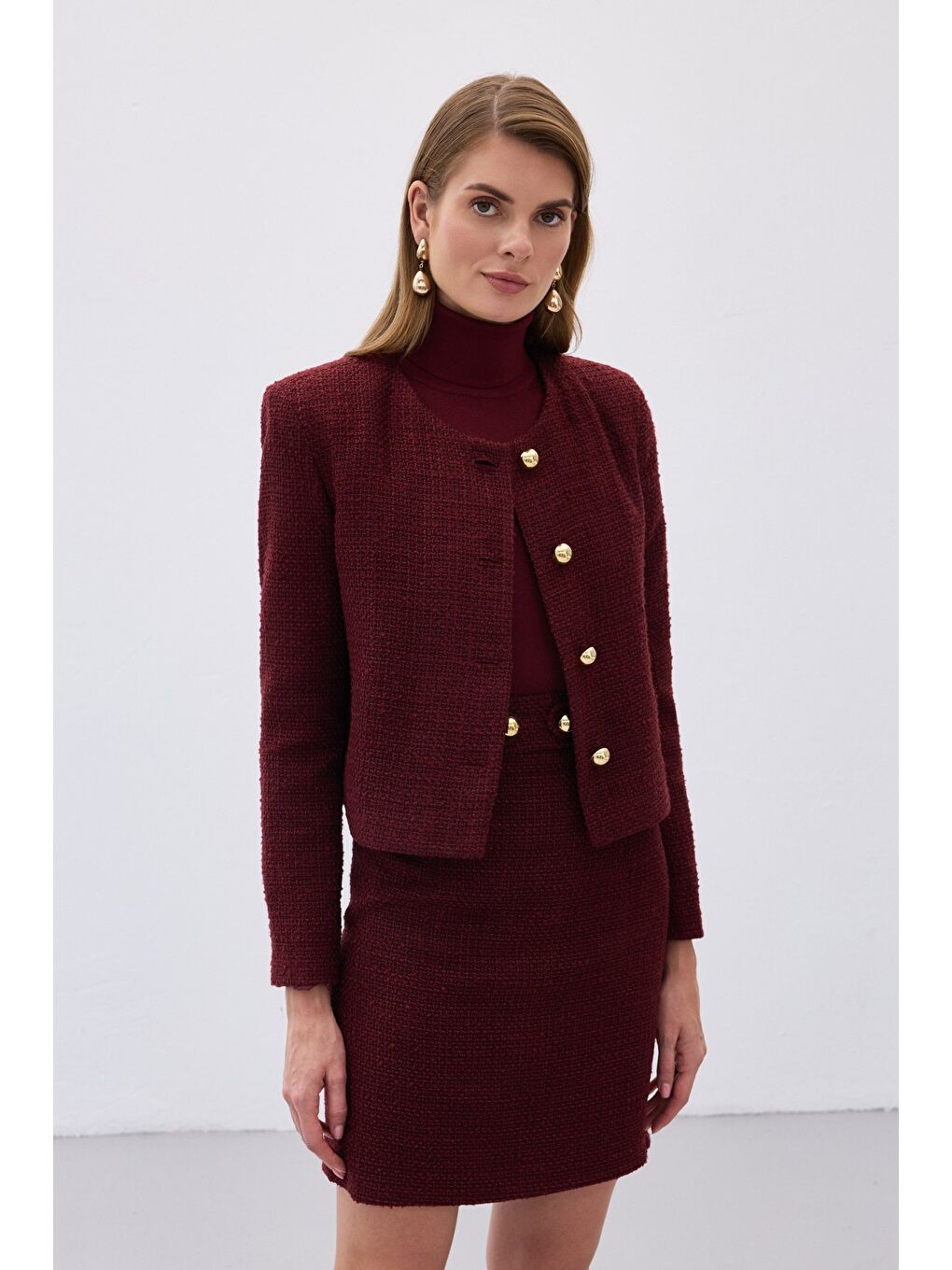 Kısa Tüvit Ceket - Bordo-3