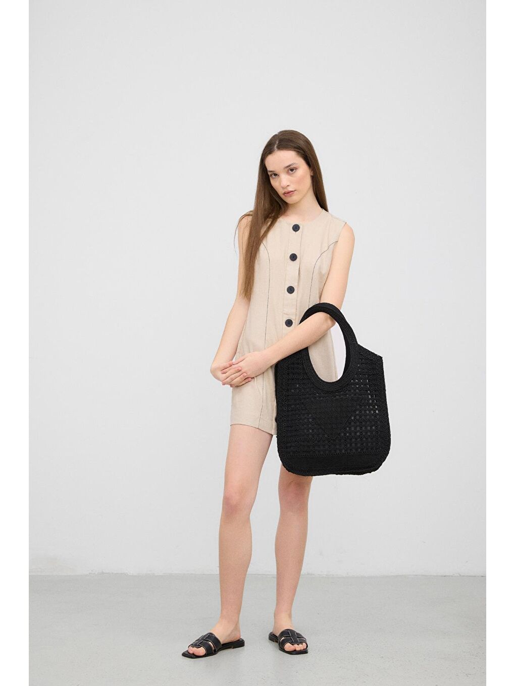 Vicolo Handmade Makrome Tote Çanta Siyah-3