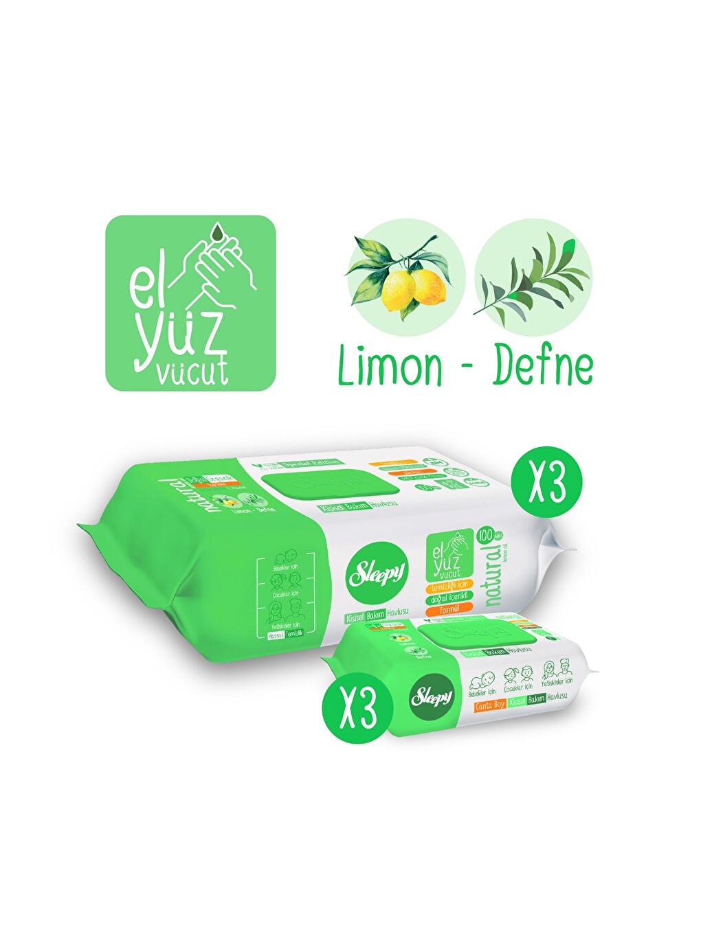 Natural Kişisel Bakım Havlusu 3x100 (300 Yaprak) + Çanta Boy 3x25 (75 Yaprak)-1