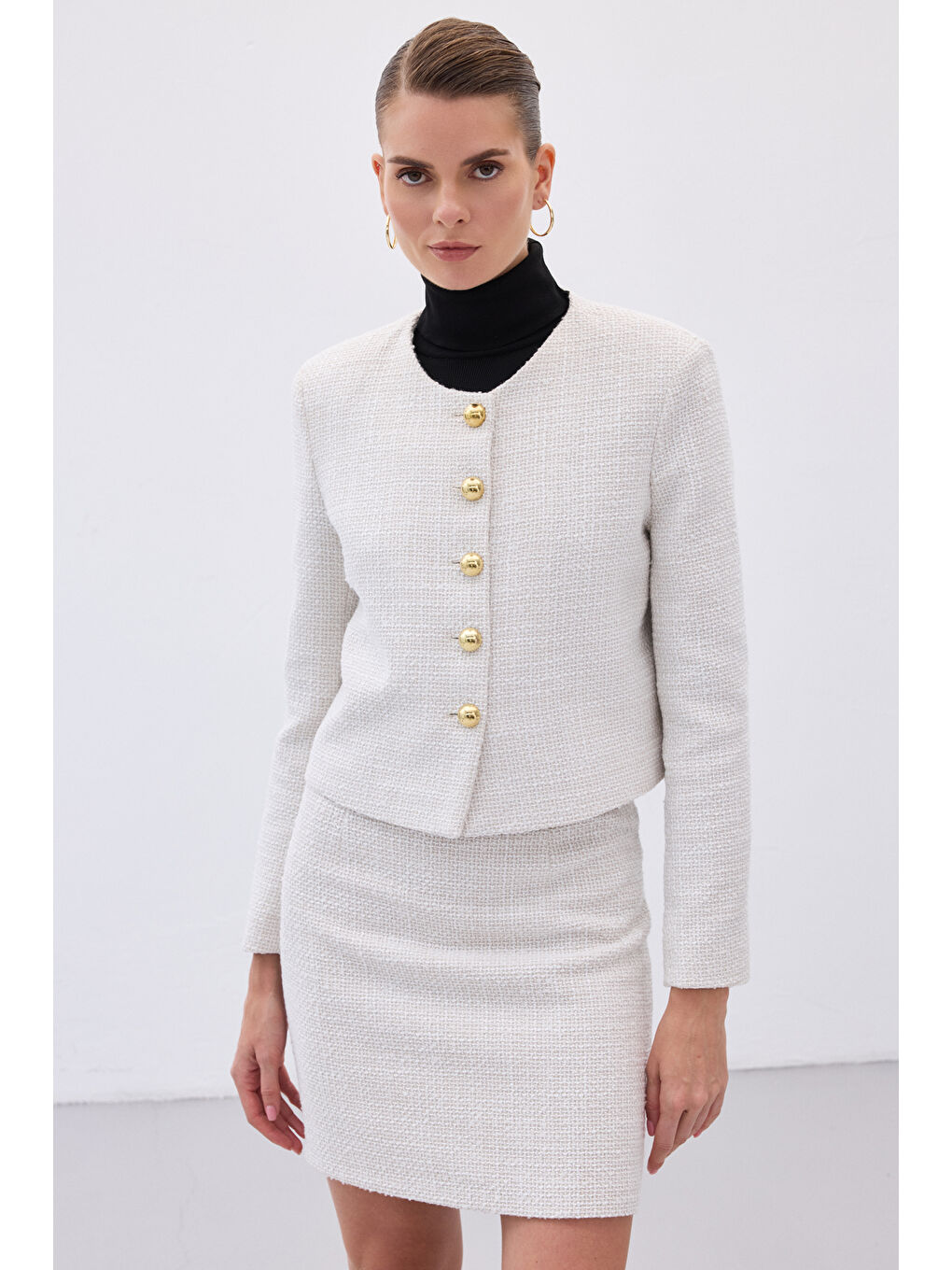 Bej Kısa Tüvit Ceket - Taş-3