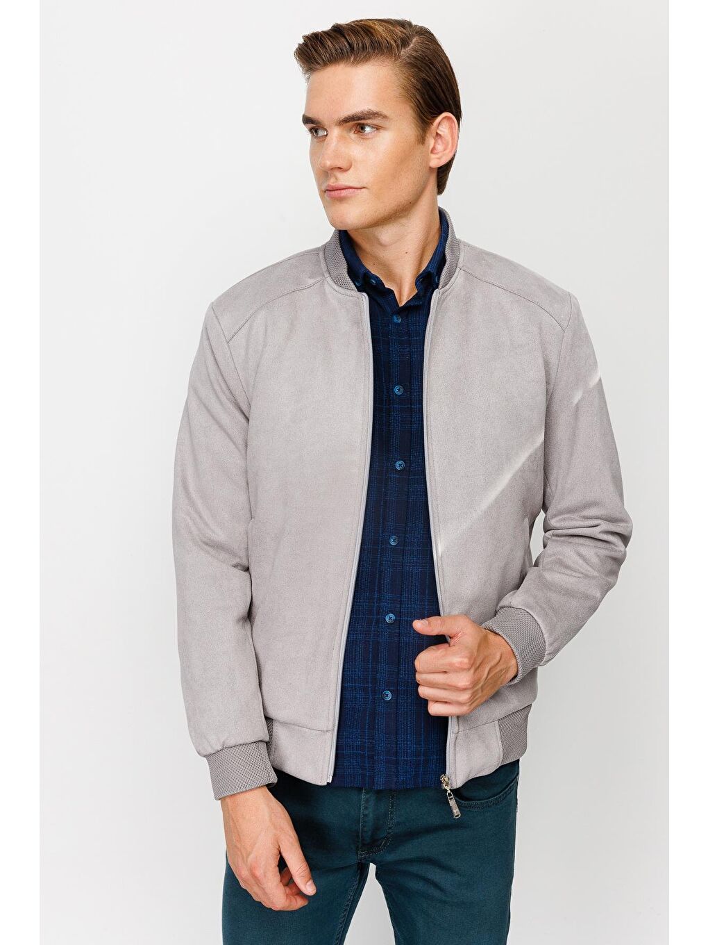 Erkek Gri Süet Mont-4