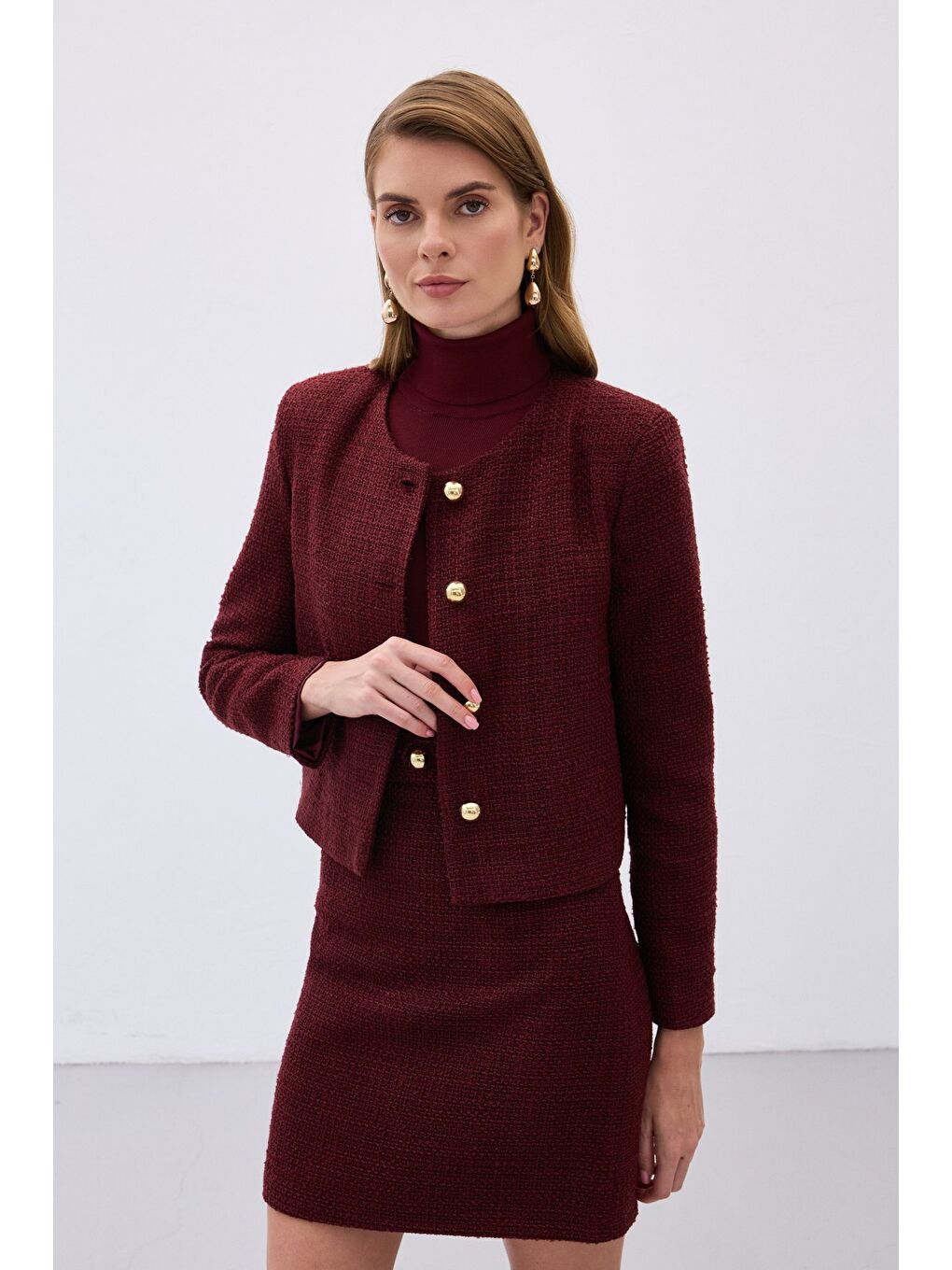 Kısa Tüvit Ceket - Bordo-4