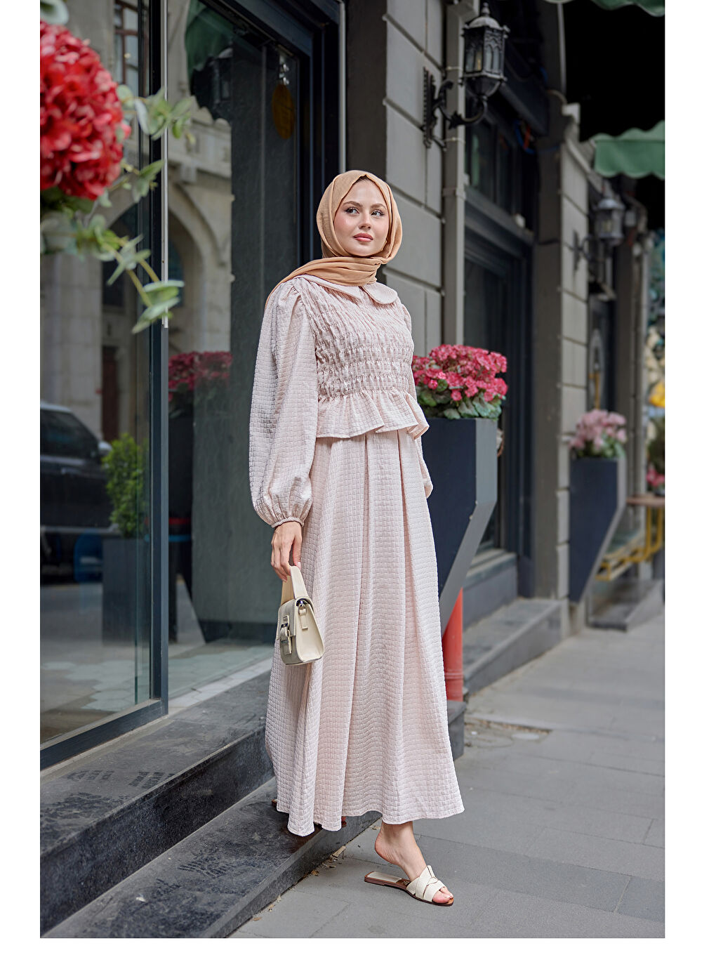 Pembe Kadın Bebe Yaka Üstü Lastikli Takım Pudra-3