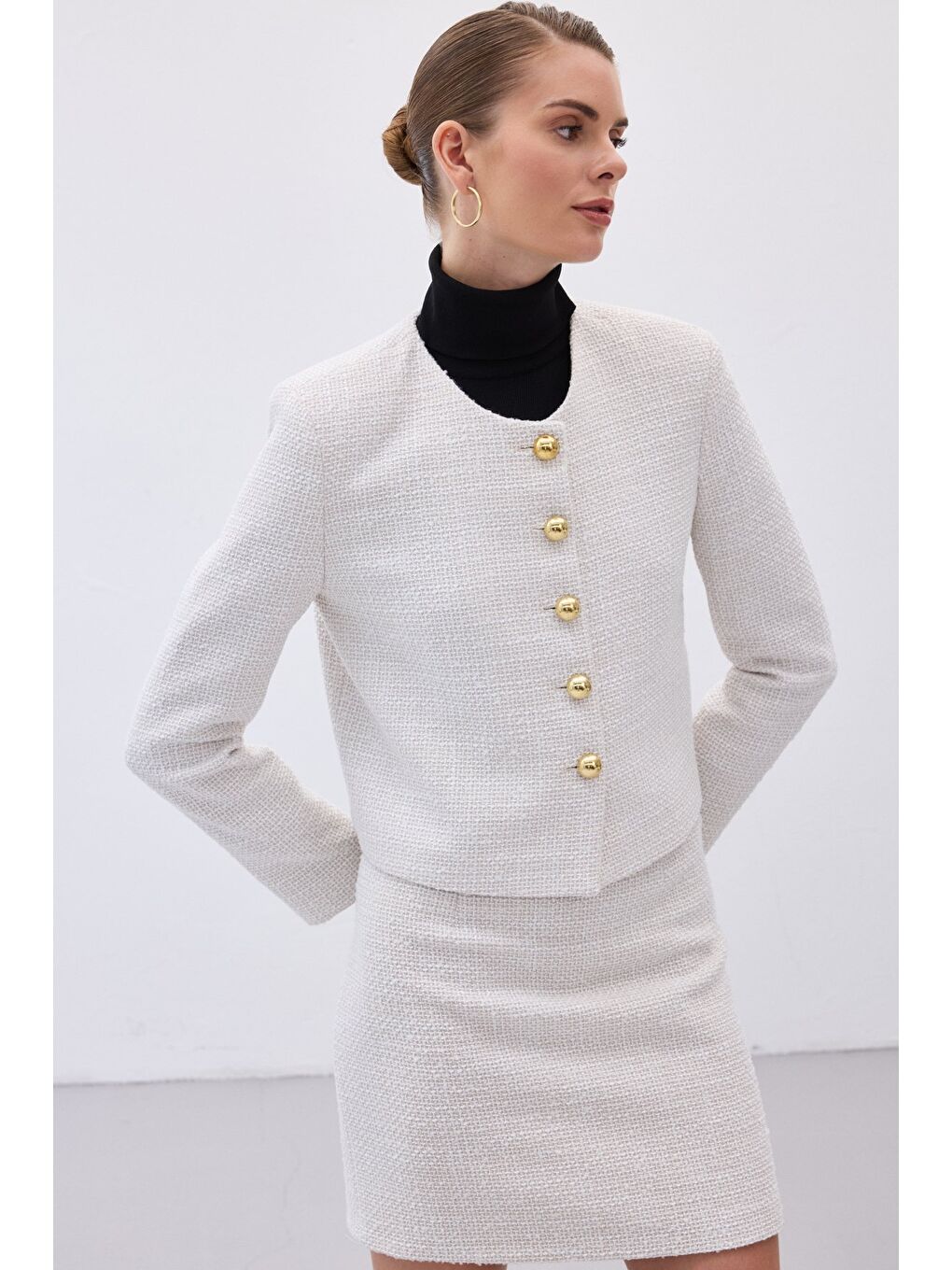 Bej Kısa Tüvit Ceket - Taş-4