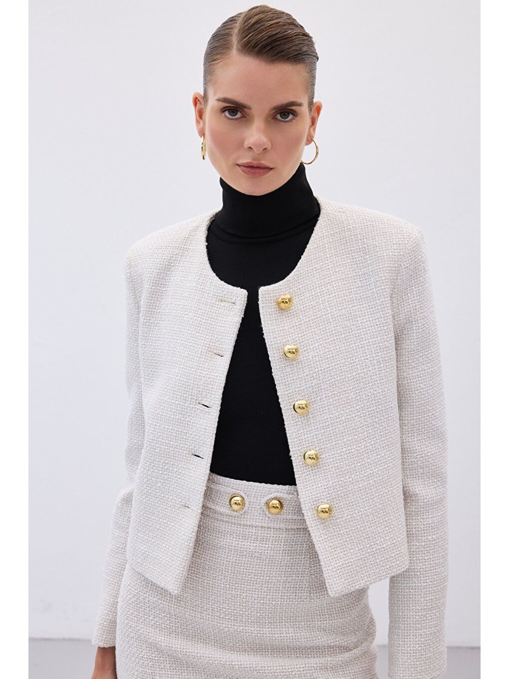 Bej Kısa Tüvit Ceket - Taş-5