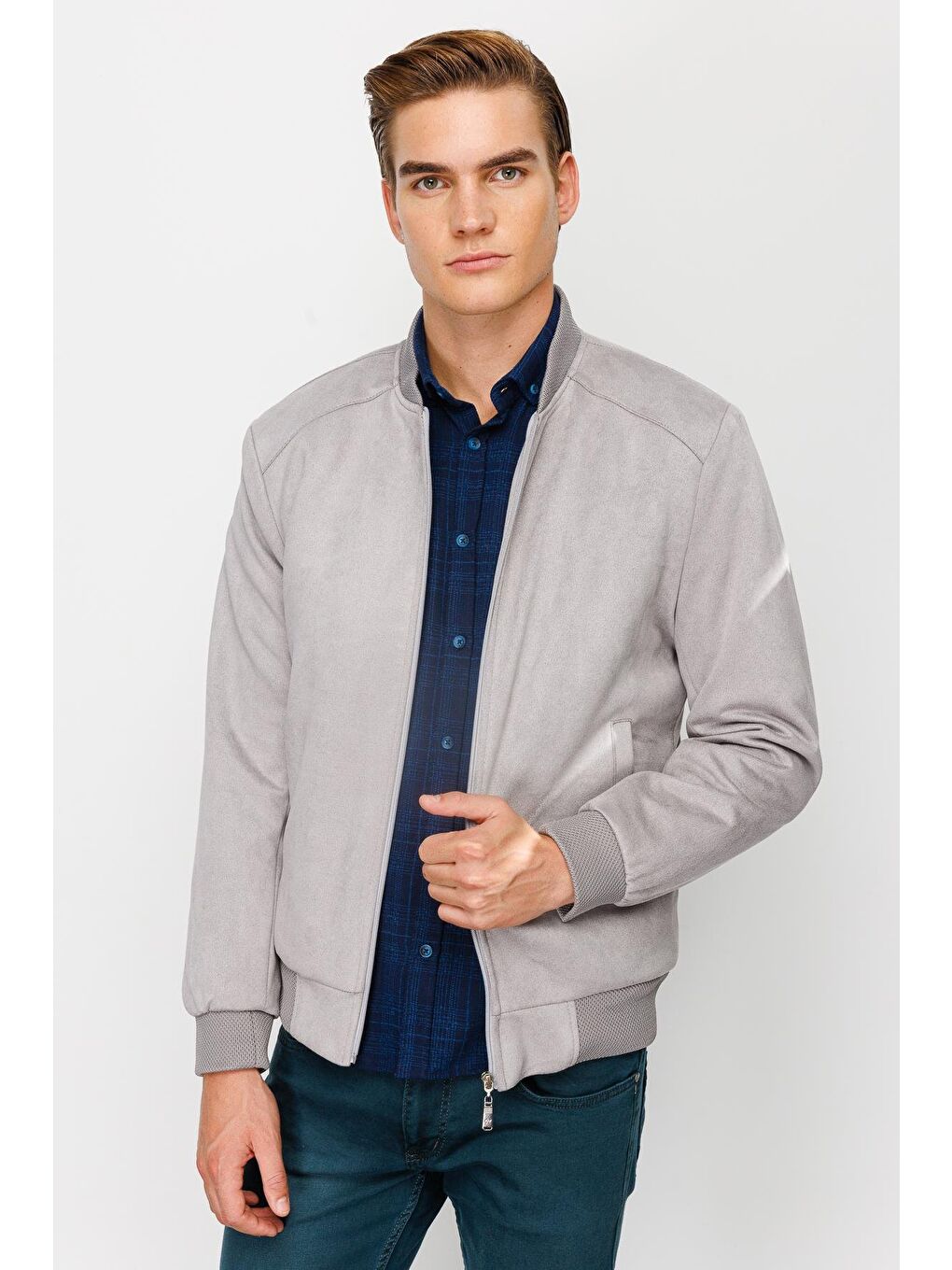 Erkek Gri Süet Mont-5