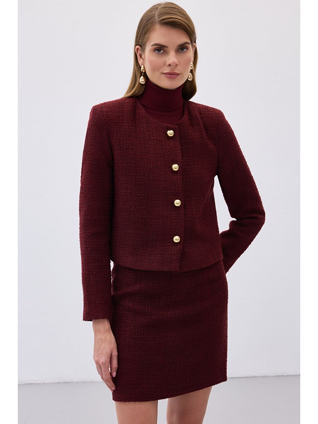 Kısa Tüvit Ceket - Bordo-5