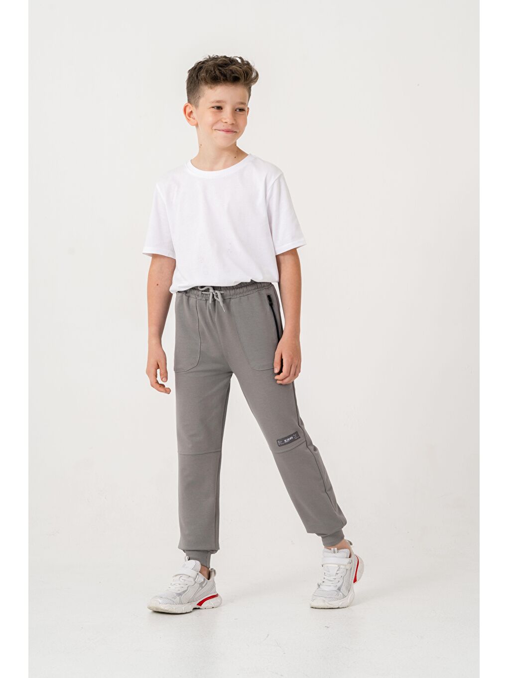 Gri Paça Ribanalı Cep Fermuarlı Erkek Çocuk Eşofman Alt