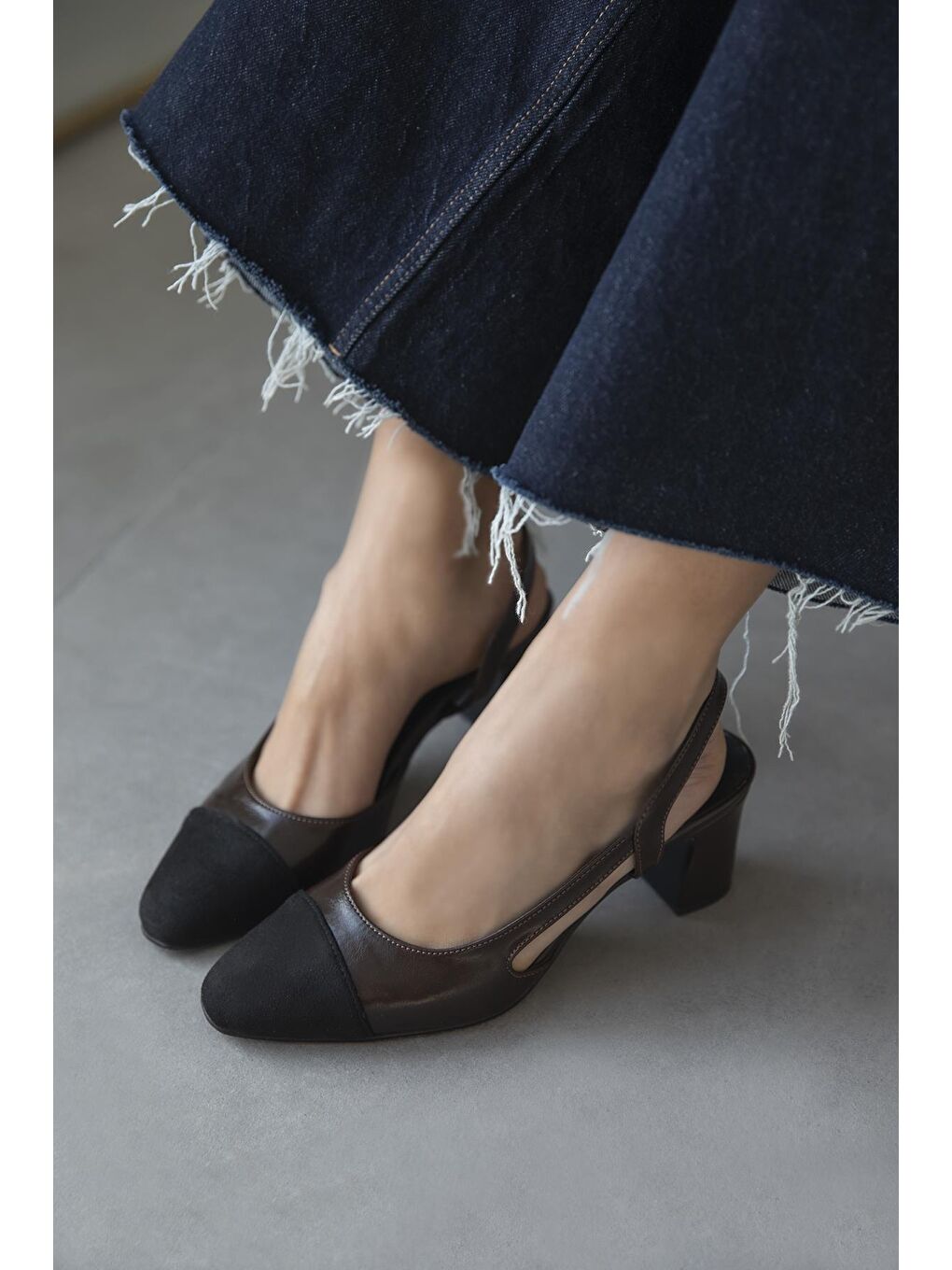 Kahverengi Paris Kadın Kırışık Deri Topuklu Ayakkabı Kahve