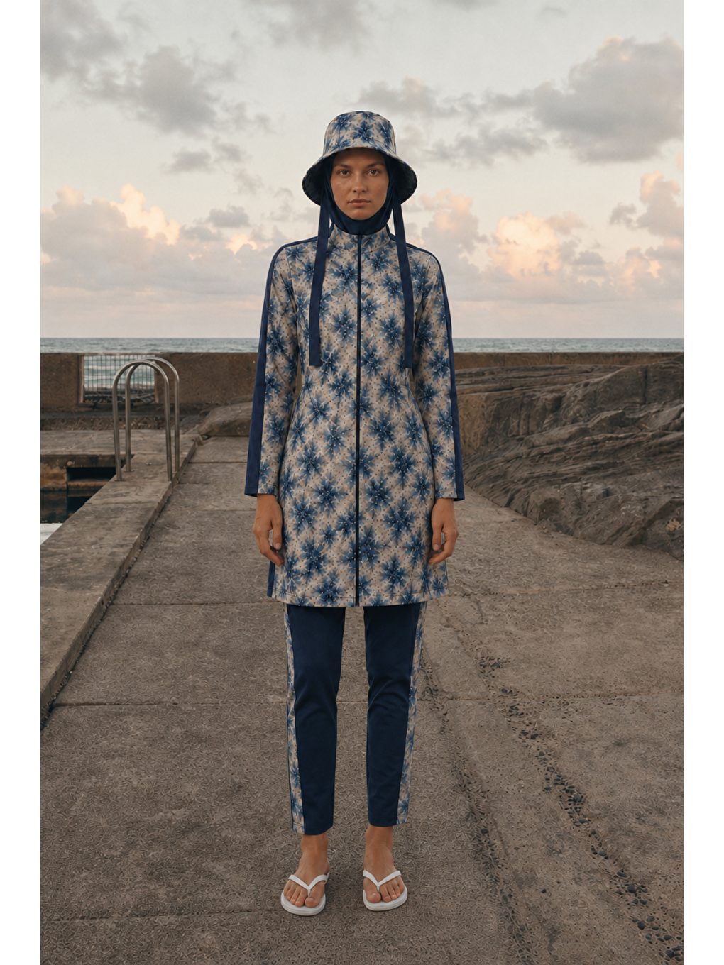 Karışık Aurelia Tide | Batik Desen Lacivert Stoperli Tesettür Mayo 5 Li Set-1