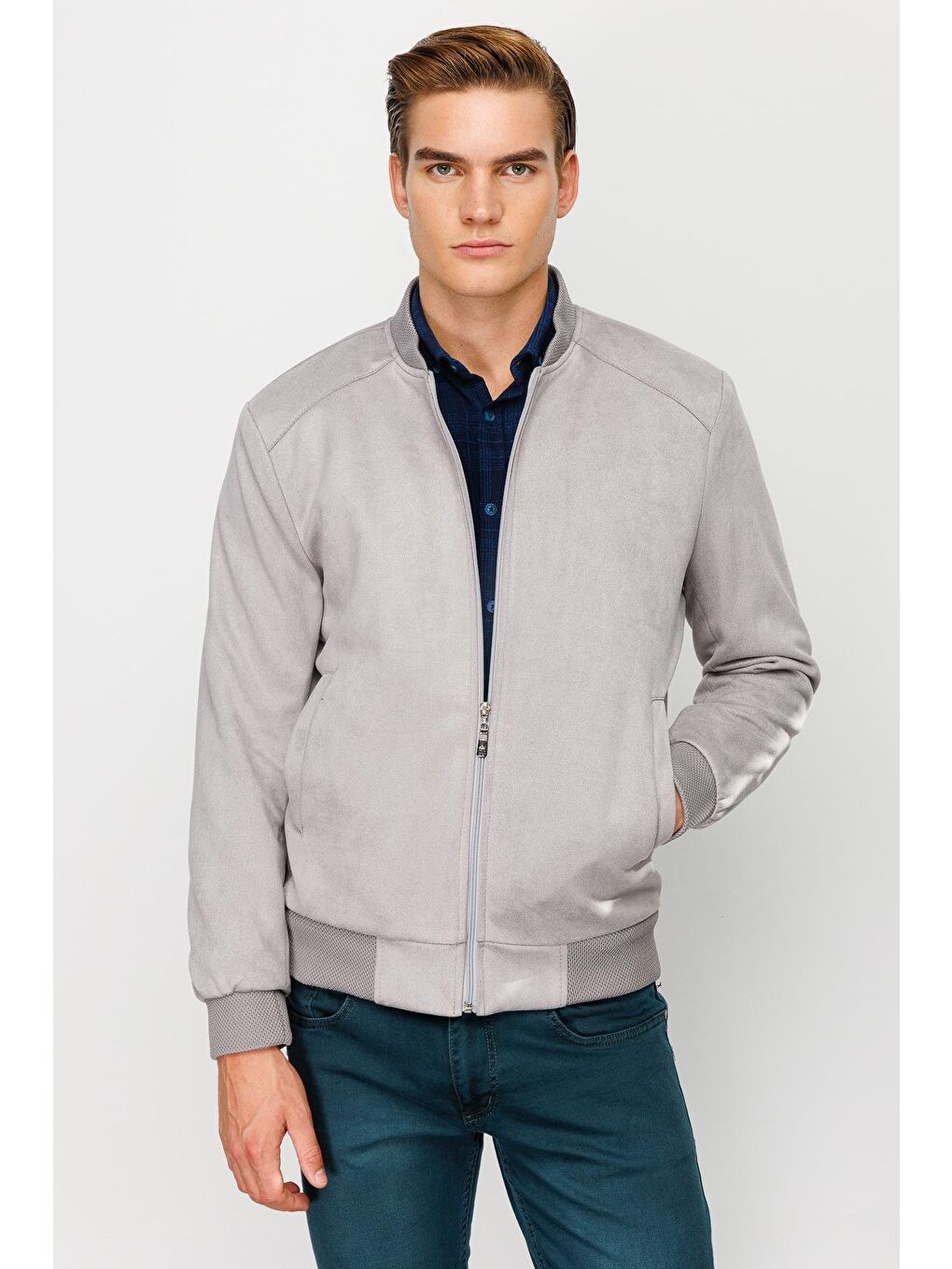 Erkek Gri Süet Mont-6