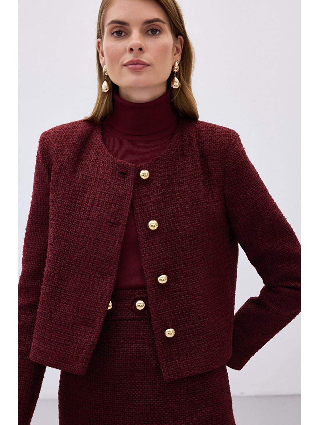 Kısa Tüvit Ceket - Bordo-6