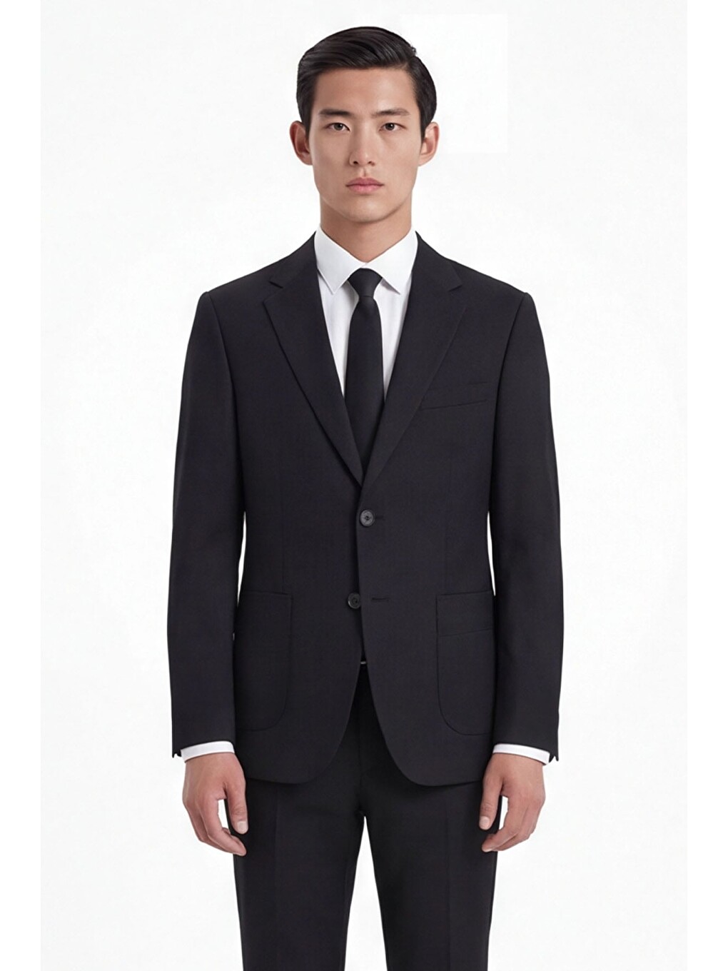Siyah Slim Fit 6 Drop Mono Yaka Viskon Tam Astarlı Takım Elbise