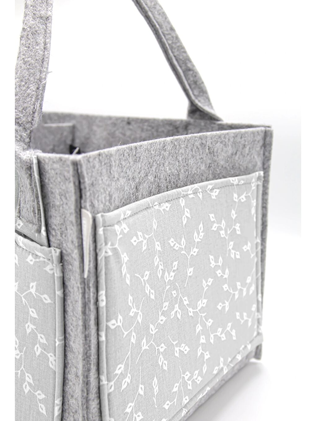 772 Keçe Anne Bebek Bakım Çantası Gri Çiçek-5