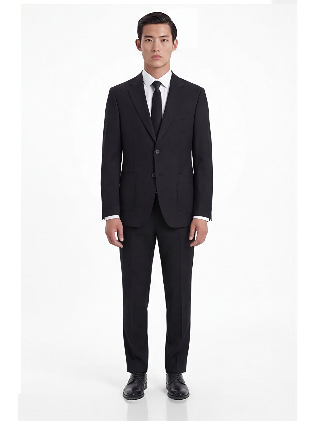 Siyah Slim Fit 6 Drop Mono Yaka Viskon Tam Astarlı Takım Elbise-1