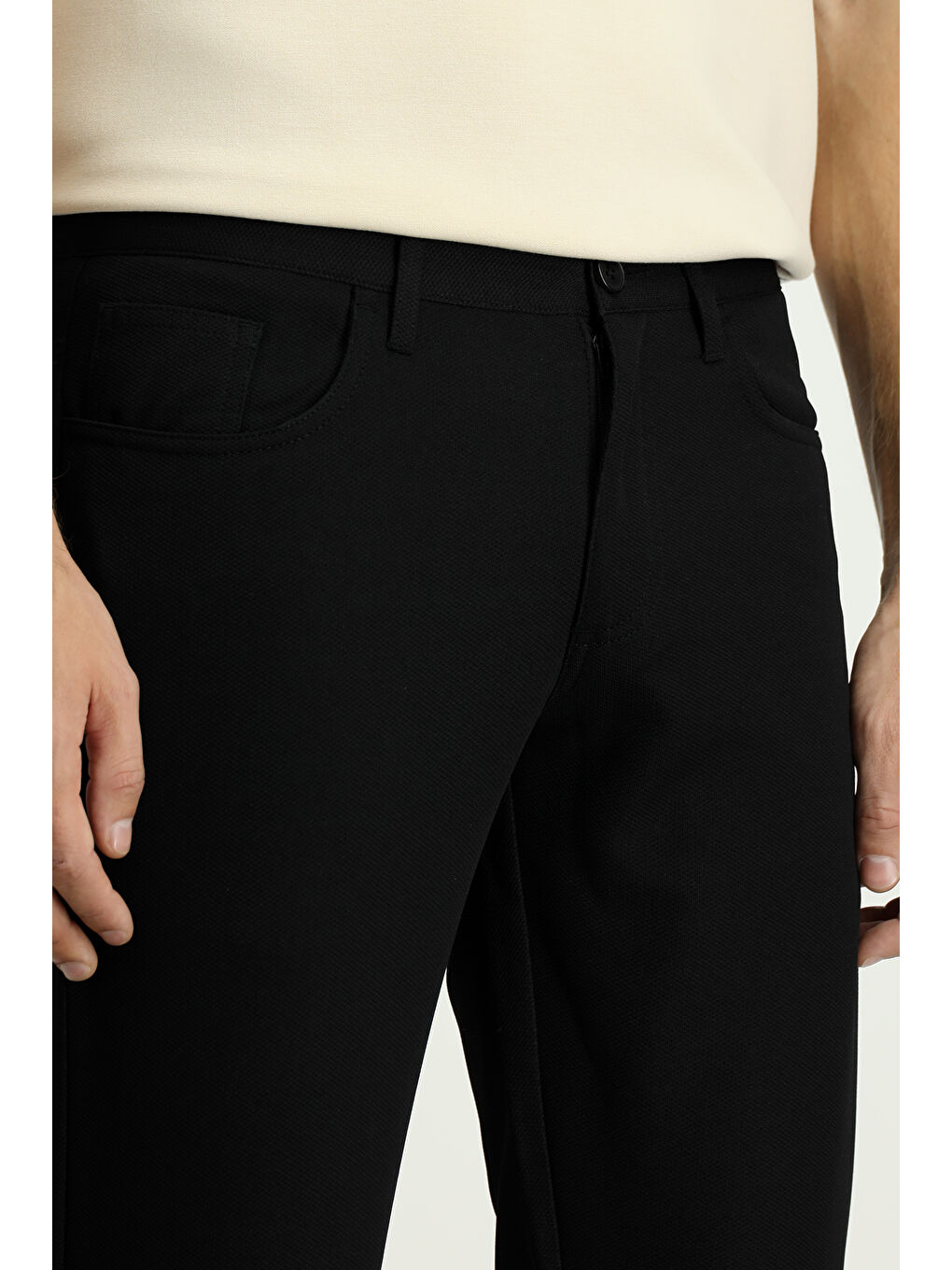 Siyah Slim Fit Dar Kesim Kanvas / Chino Pantolon-3