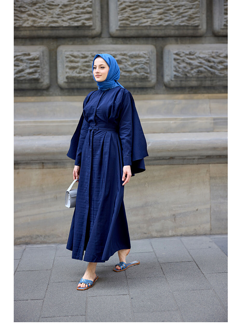 Kadın Pelerinli Elbise Lacivert-1