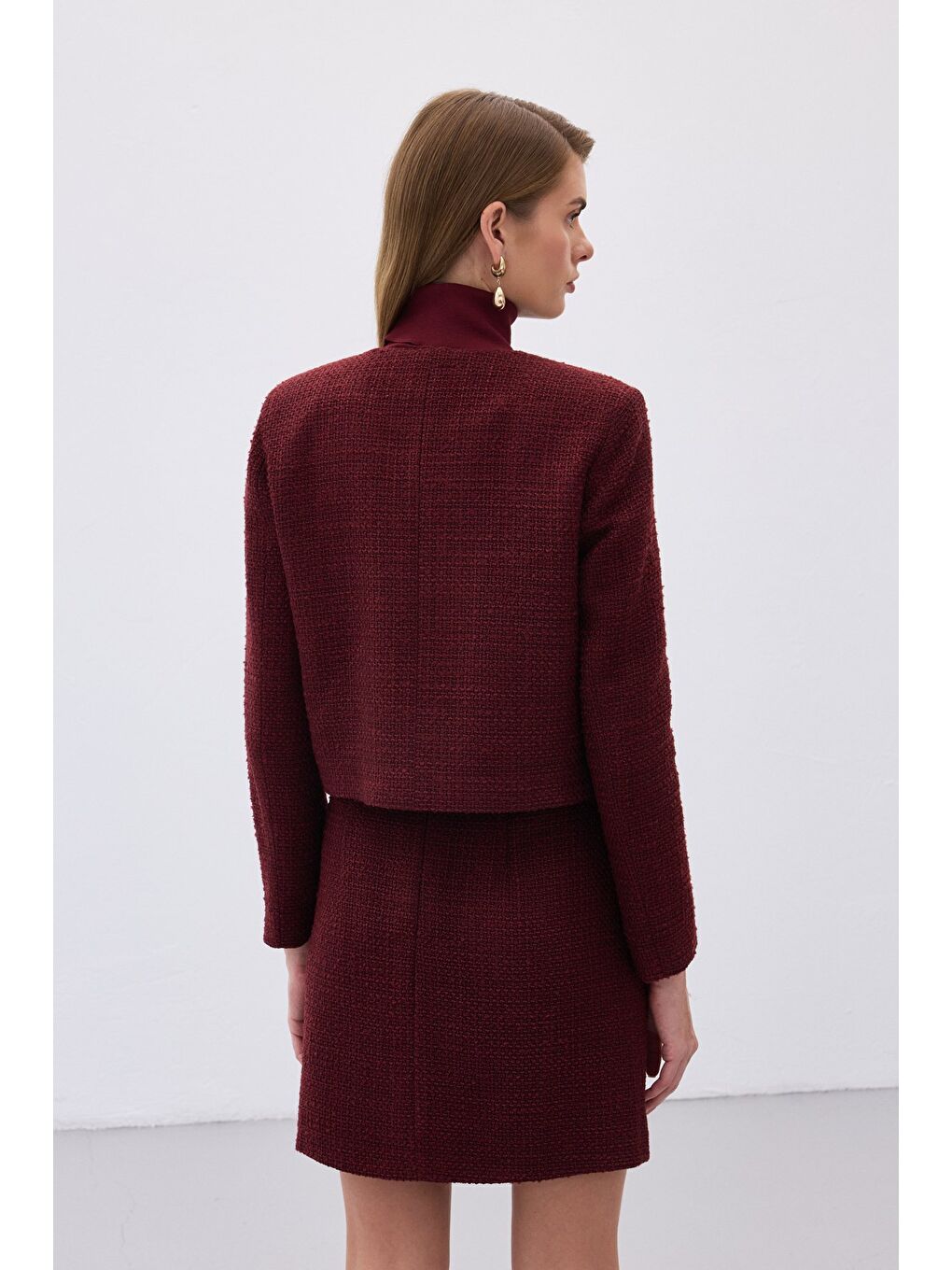 Kısa Tüvit Ceket - Bordo-7