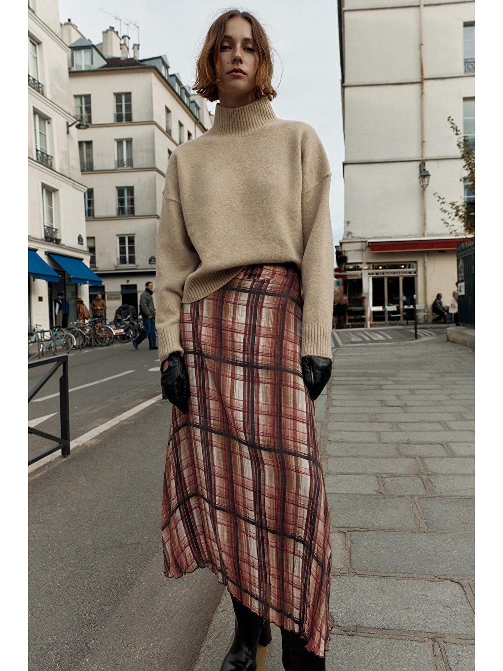 Kahverengi Kareli Şifon Kadın Etek Mg2678-1