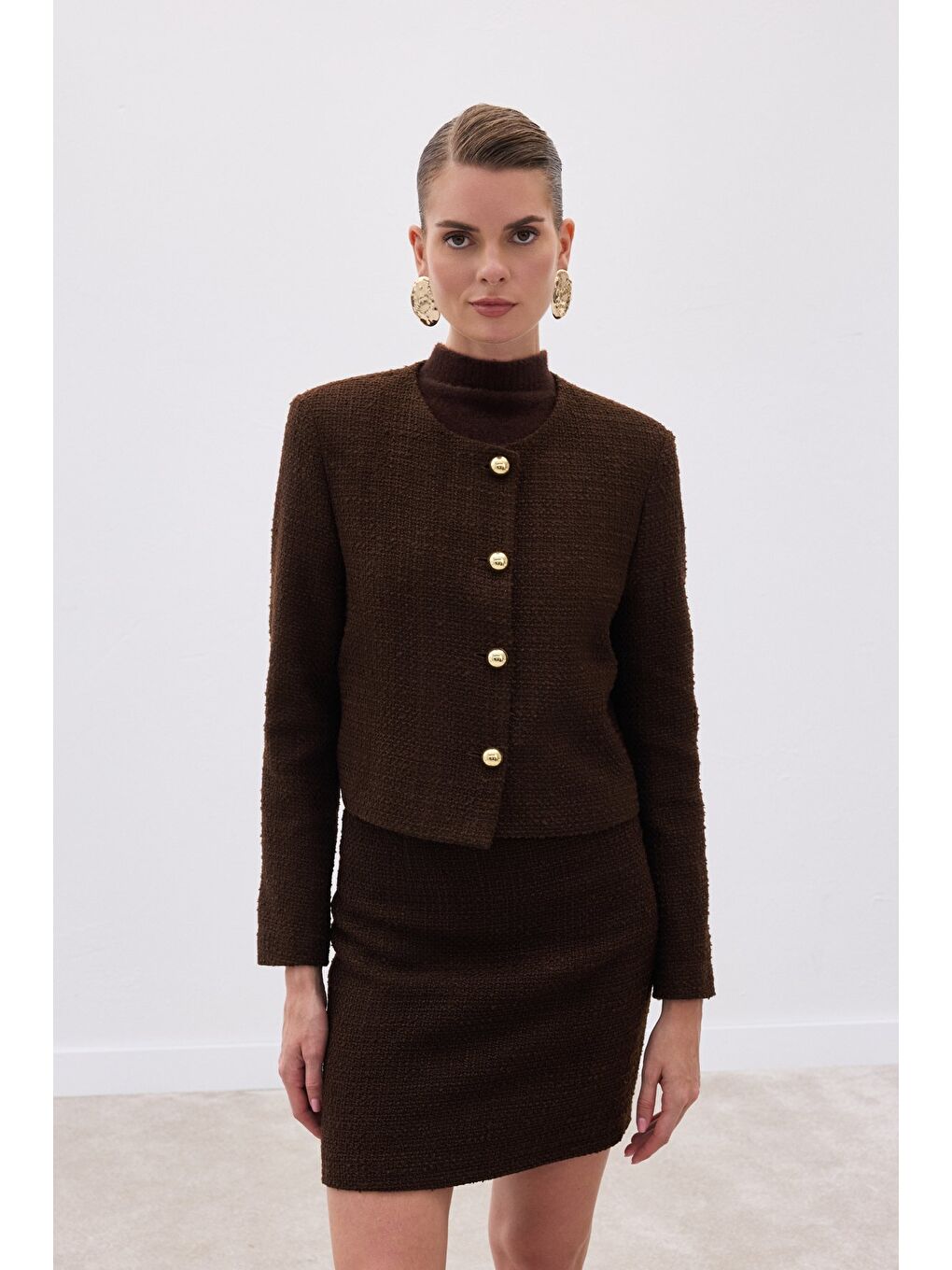 Kahverengi Kısa Tüvit Ceket - Kahve