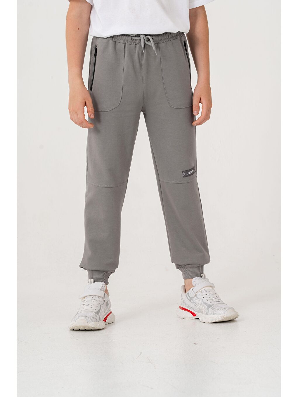 Gri Paça Ribanalı Cep Fermuarlı Erkek Çocuk Eşofman Alt-2