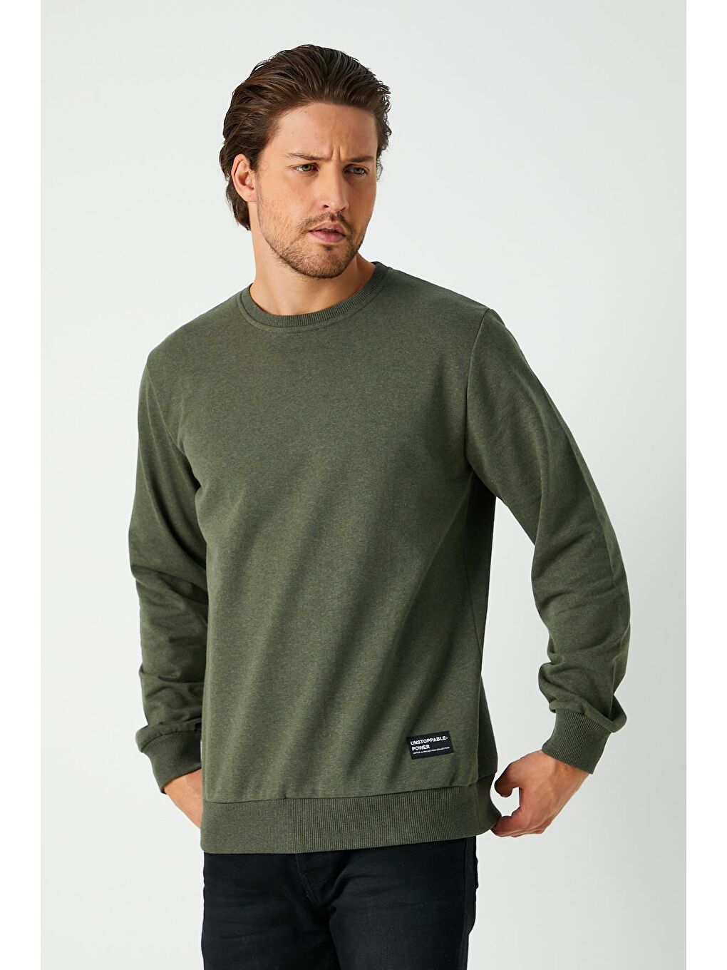 MMETALIC Haki Erkek Basic Bisiklet Yaka Haki Sweatshirt