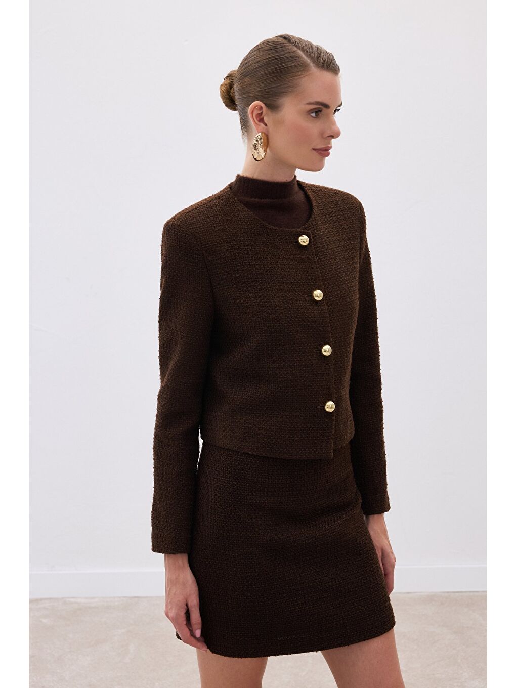Kahverengi Kısa Tüvit Ceket - Kahve-1