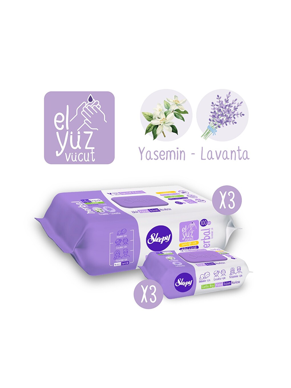 Herbal Kişisel Bakım Havlusu 3x100 (300 Yaprak) + Çanta Boy 3x25 (75 Yaprak)-1