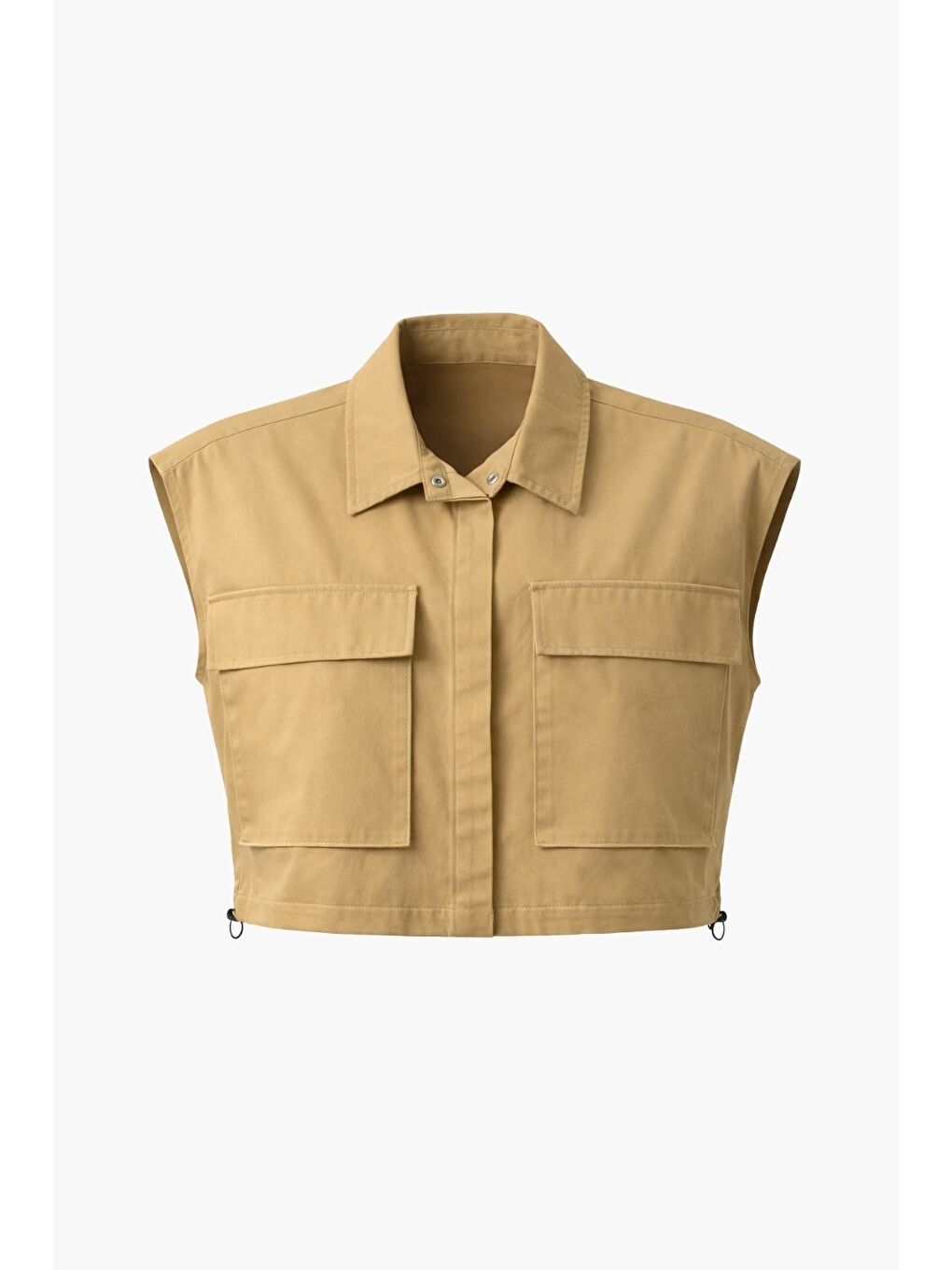 Kahverengi Büyük Torba Cepli Büzgülü Camel Pamuklu Yelek-3