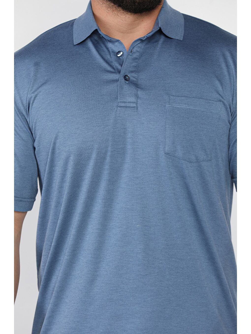İndigo Polo Yaka Yarım Düğmeli Cepli Erkek Tişört-3