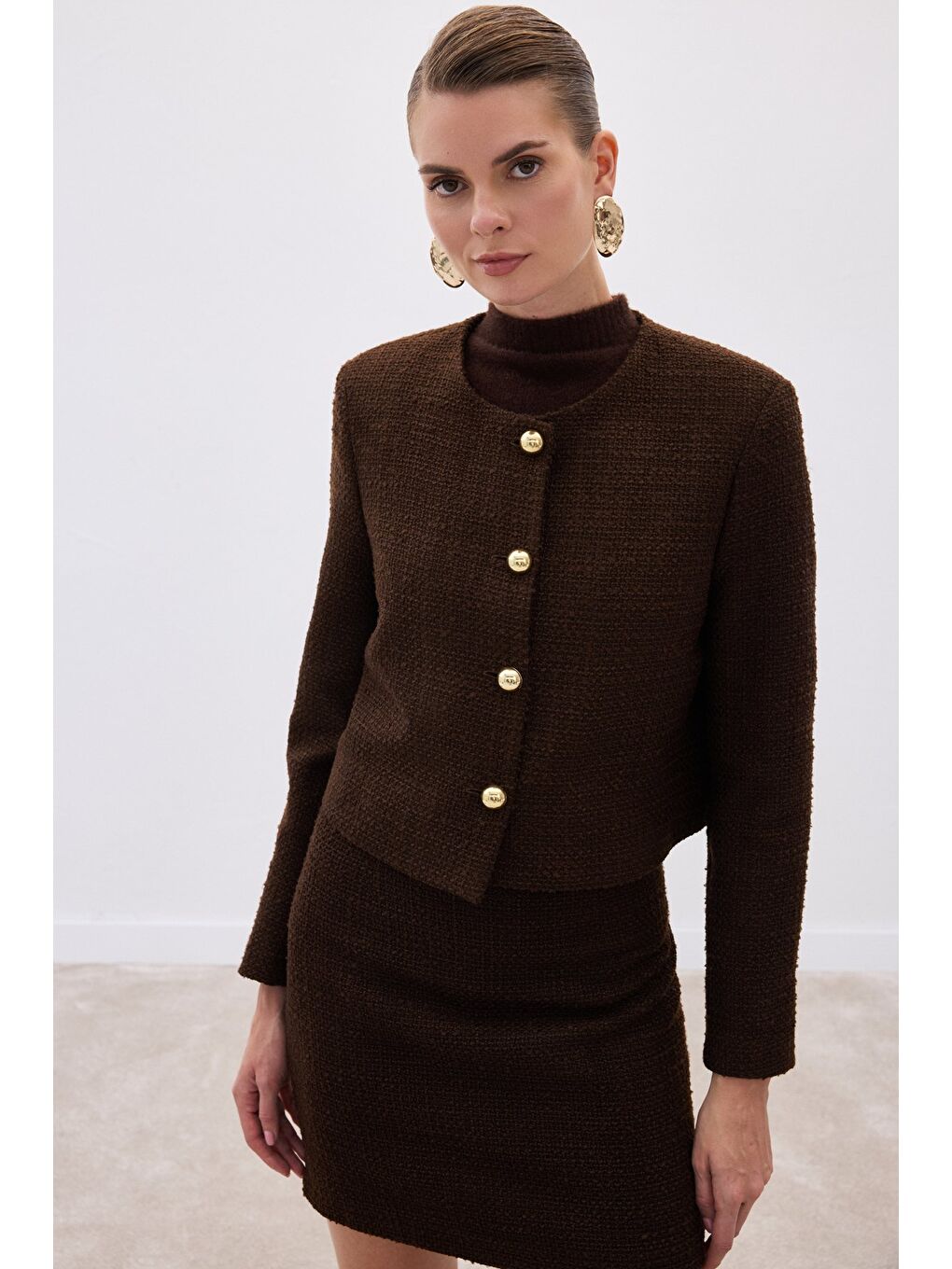 Kahverengi Kısa Tüvit Ceket - Kahve-3