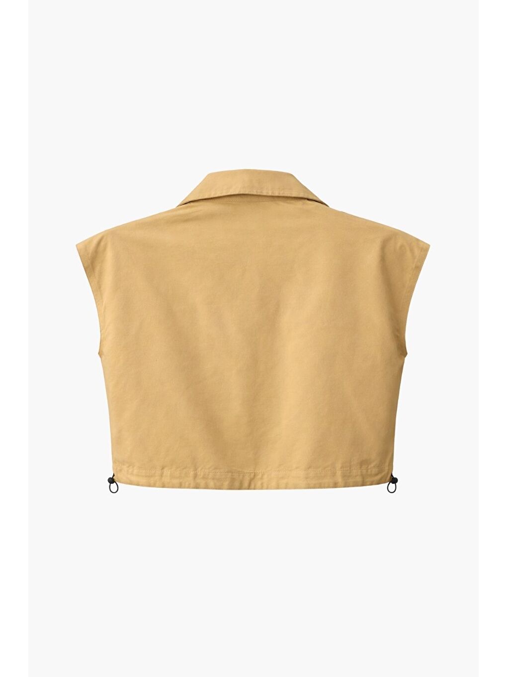 Kahverengi Büyük Torba Cepli Büzgülü Camel Pamuklu Yelek-4