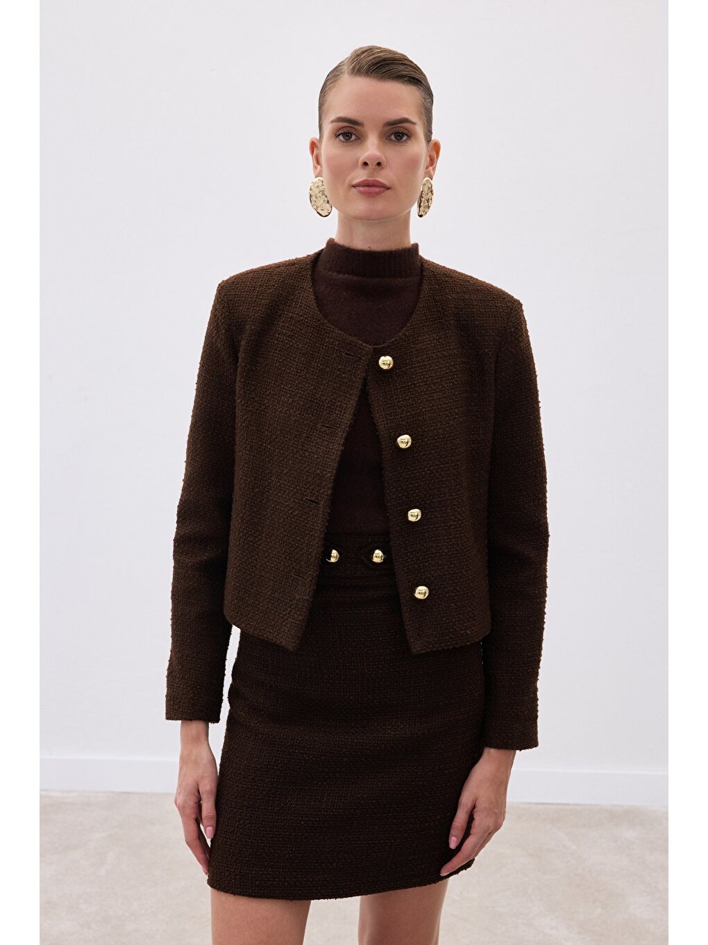Kahverengi Kısa Tüvit Ceket - Kahve-4
