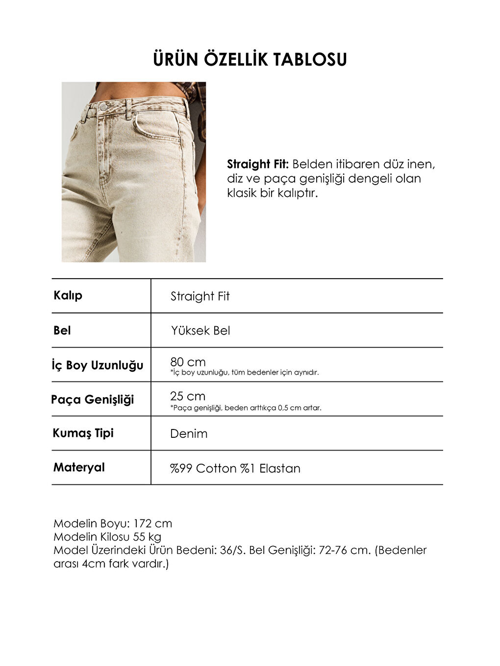 Bej Kadın Taş Renk 4s6-76 Straight Fit Yüksek Bel Komfort Kumaş Denim Jean-3