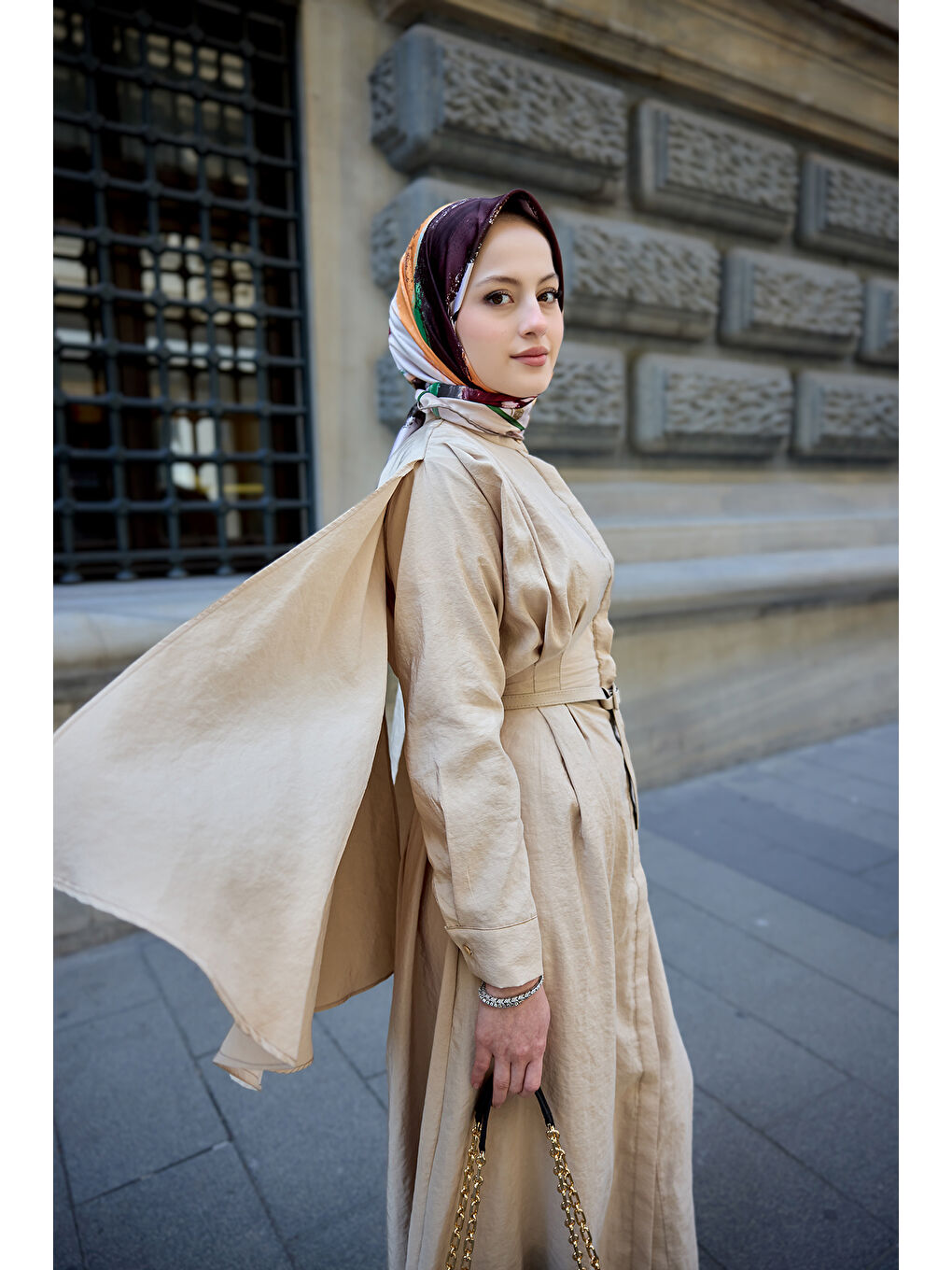 Ekru Kadın Pelerinli Elbise Krem-4