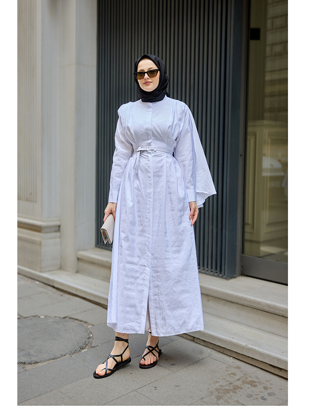 Kadın Pelerinli Elbise Beyaz-1